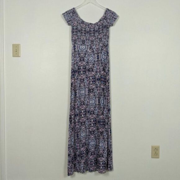 Express Blue and Multi Smocked Maxi Dress Small - Picture 7 of 9